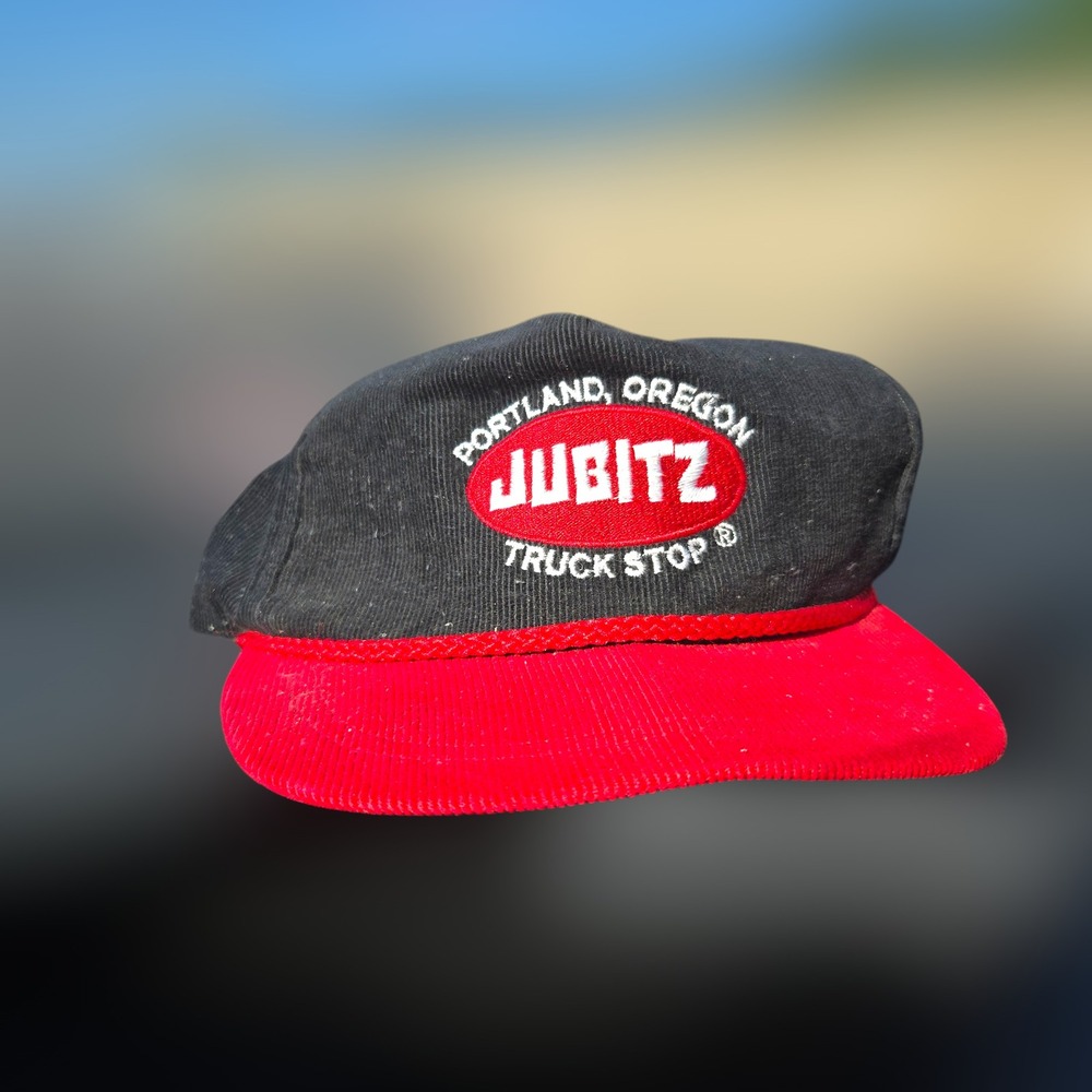 VTG Jubitz Truck‎ Stop Hat Portland Black Red Corduroy Oregon Snapback USA EUC